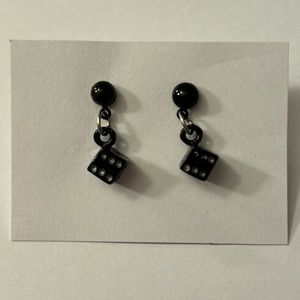 CLAIRE'S Black White & Silver Dice / Casino Charm Dangle Earrings